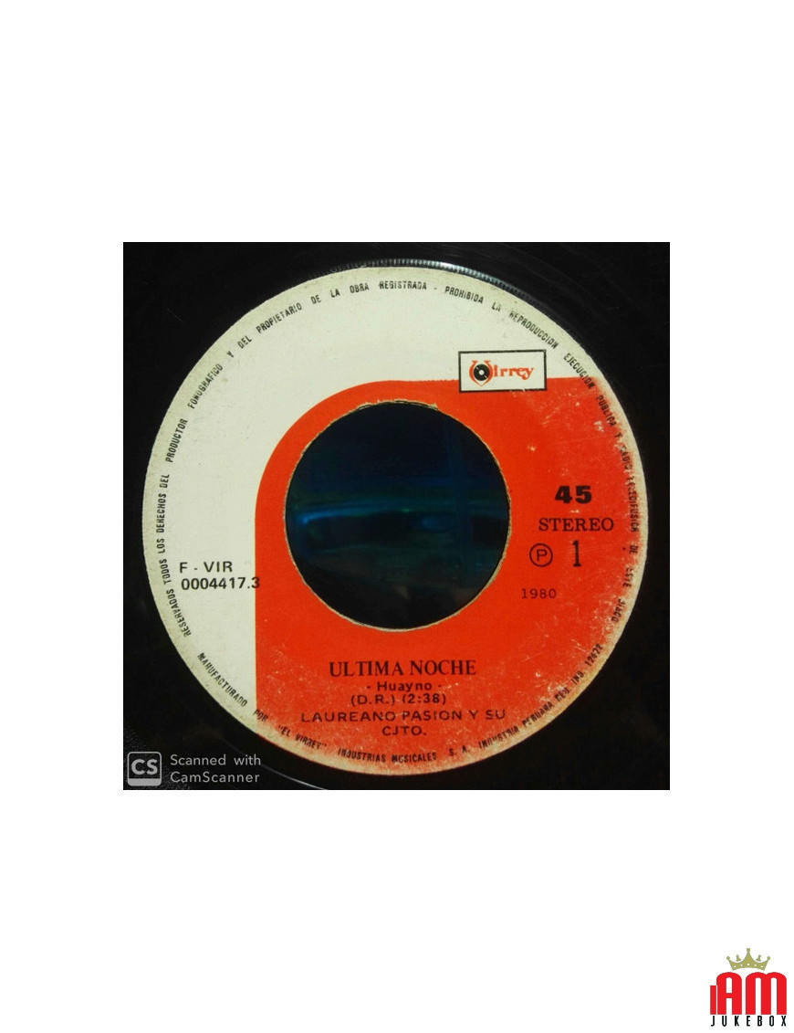 Ultima Noche [Laureano Pasion Y Su Conjunto] - Vinyl 7", 45 RPM, Single [product.brand] 1 - Shop I'm Jukebox 