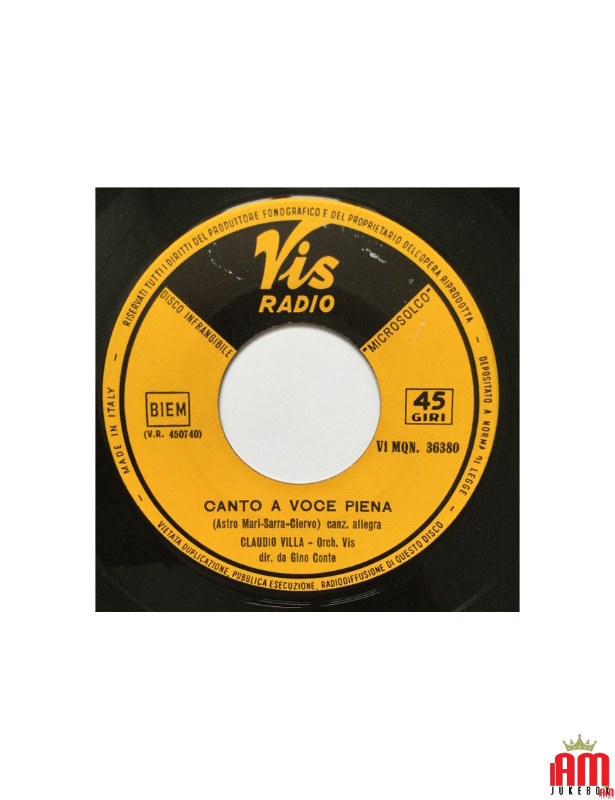 Canto A Voce Piena Torna [Claudio Villa] - Vinyle 7", 45 tours [product.brand] 1 - Shop I'm Jukebox 