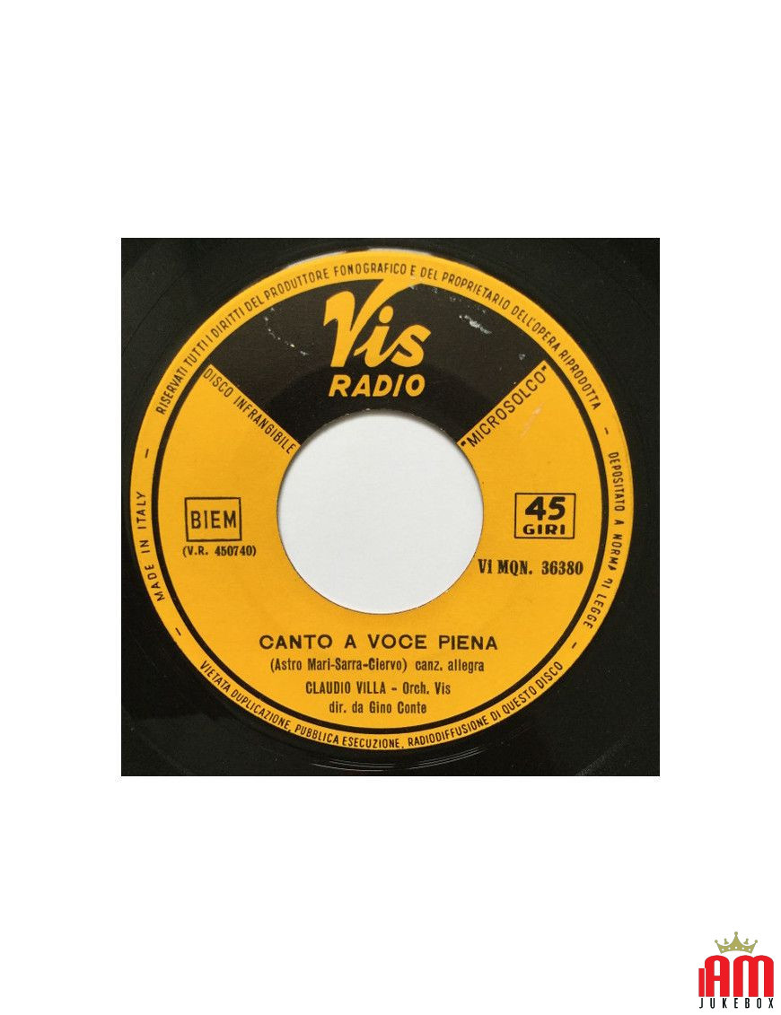 Canto A Voce Piena Torna [Claudio Villa] - Vinyle 7", 45 tours [product.brand] 1 - Shop I'm Jukebox 