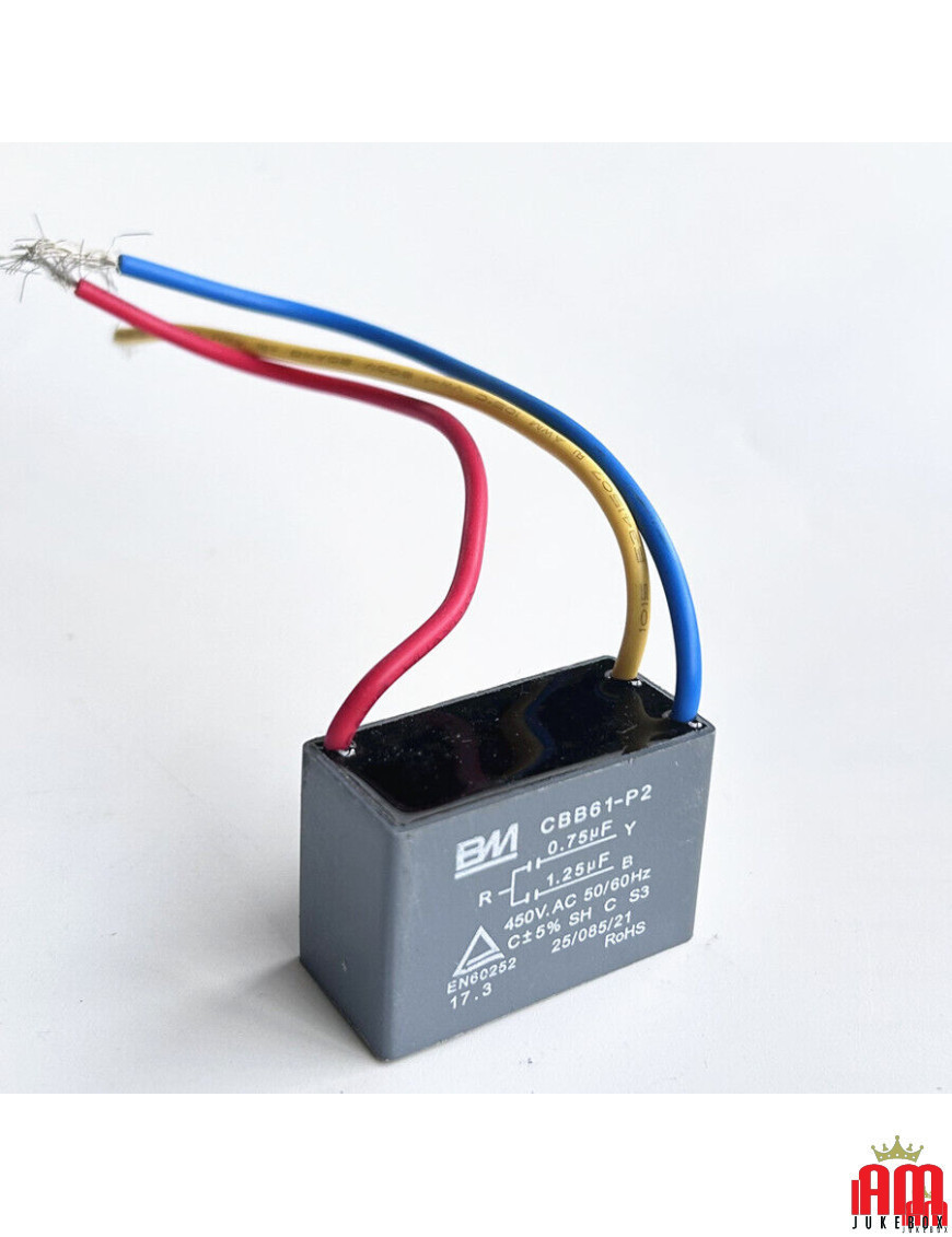 3-Draht-Anlaufkondensator für Motorlüfter, 0,75 uf + 1,25 uf, 450 V ±5 % 85 Grad