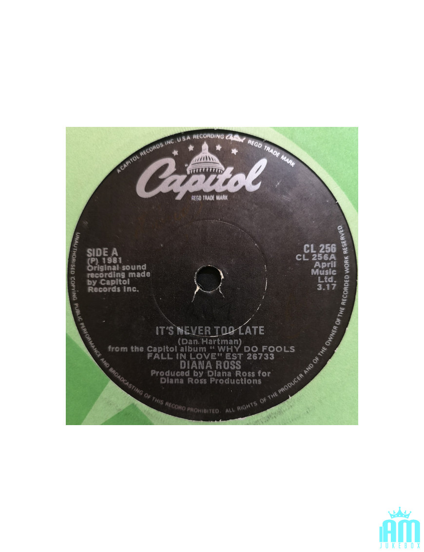 It's Never Too Late [Diana Ross] - Vinyl 7", 45 RPM, Single [product.brand] 1 - Shop I'm Jukebox 