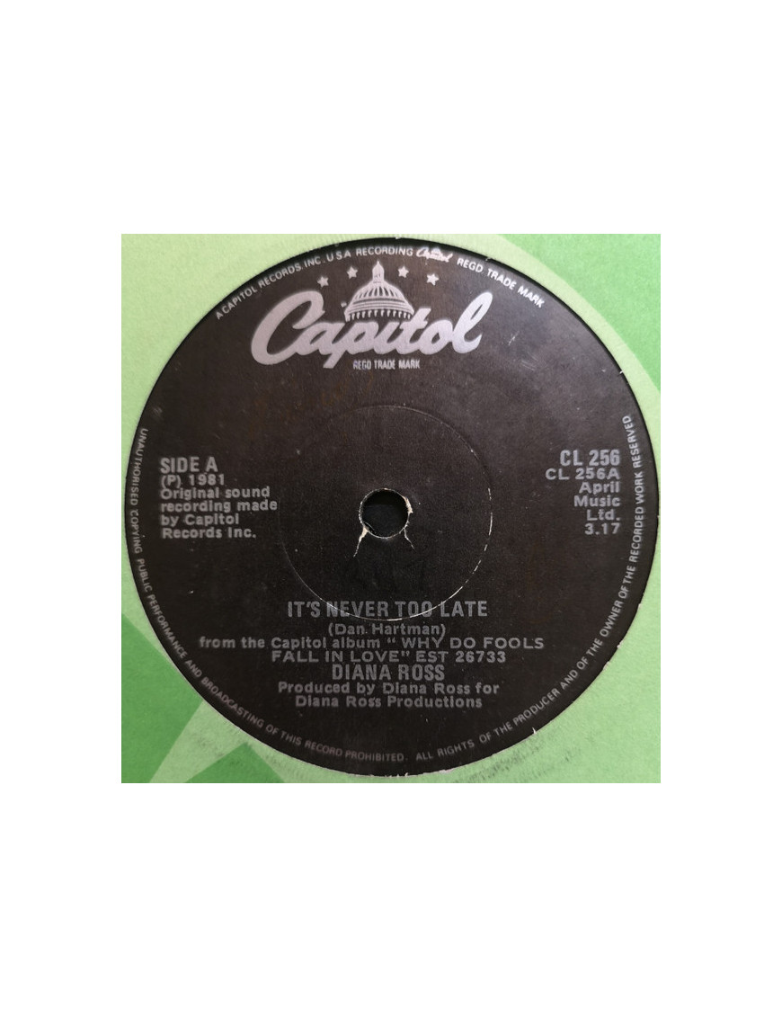 It's Never Too Late [Diana Ross] - Vinyl 7", 45 RPM, Single [product.brand] 1 - Shop I'm Jukebox 