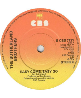 Easy Come, Easy Go [Sutherland Brothers] - Vinyle 7", 45 tours [product.brand] 1 - Shop I'm Jukebox 
