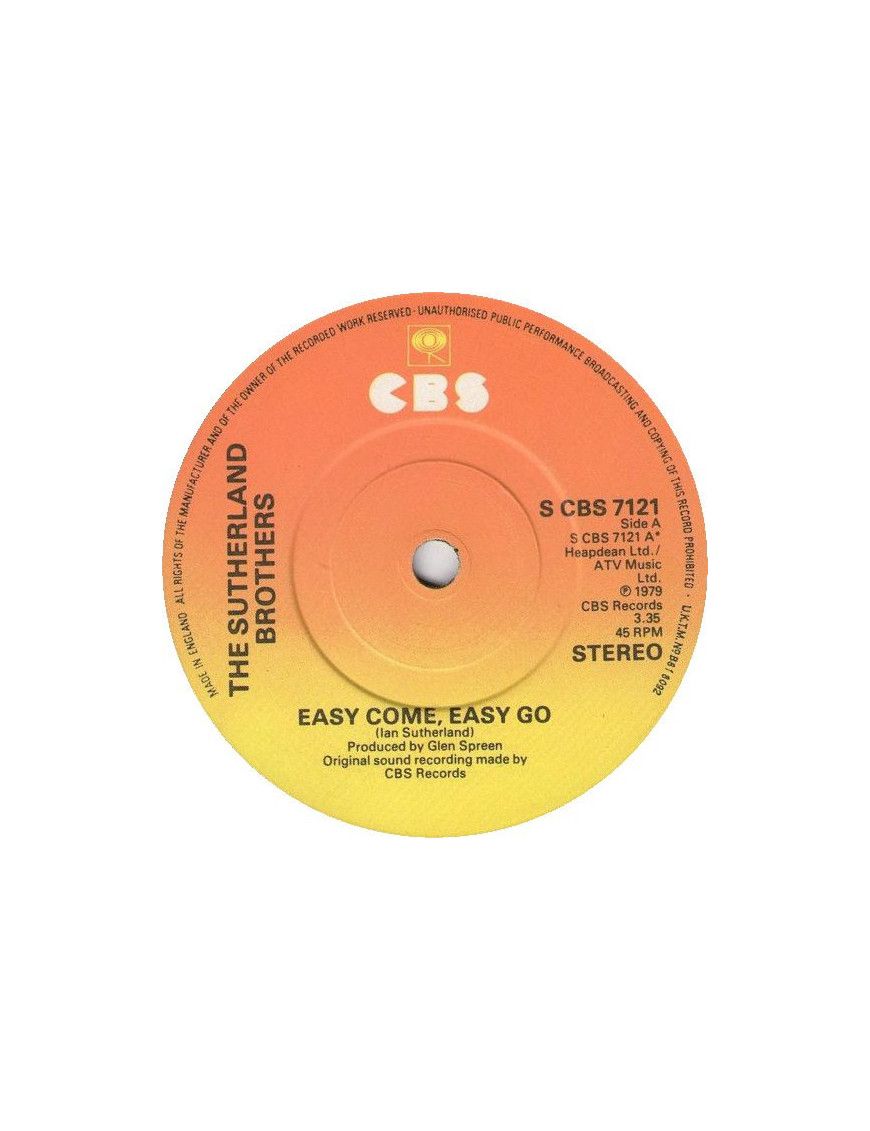 Easy Come, Easy Go [Sutherland Brothers] - Vinyle 7", 45 tours [product.brand] 1 - Shop I'm Jukebox 