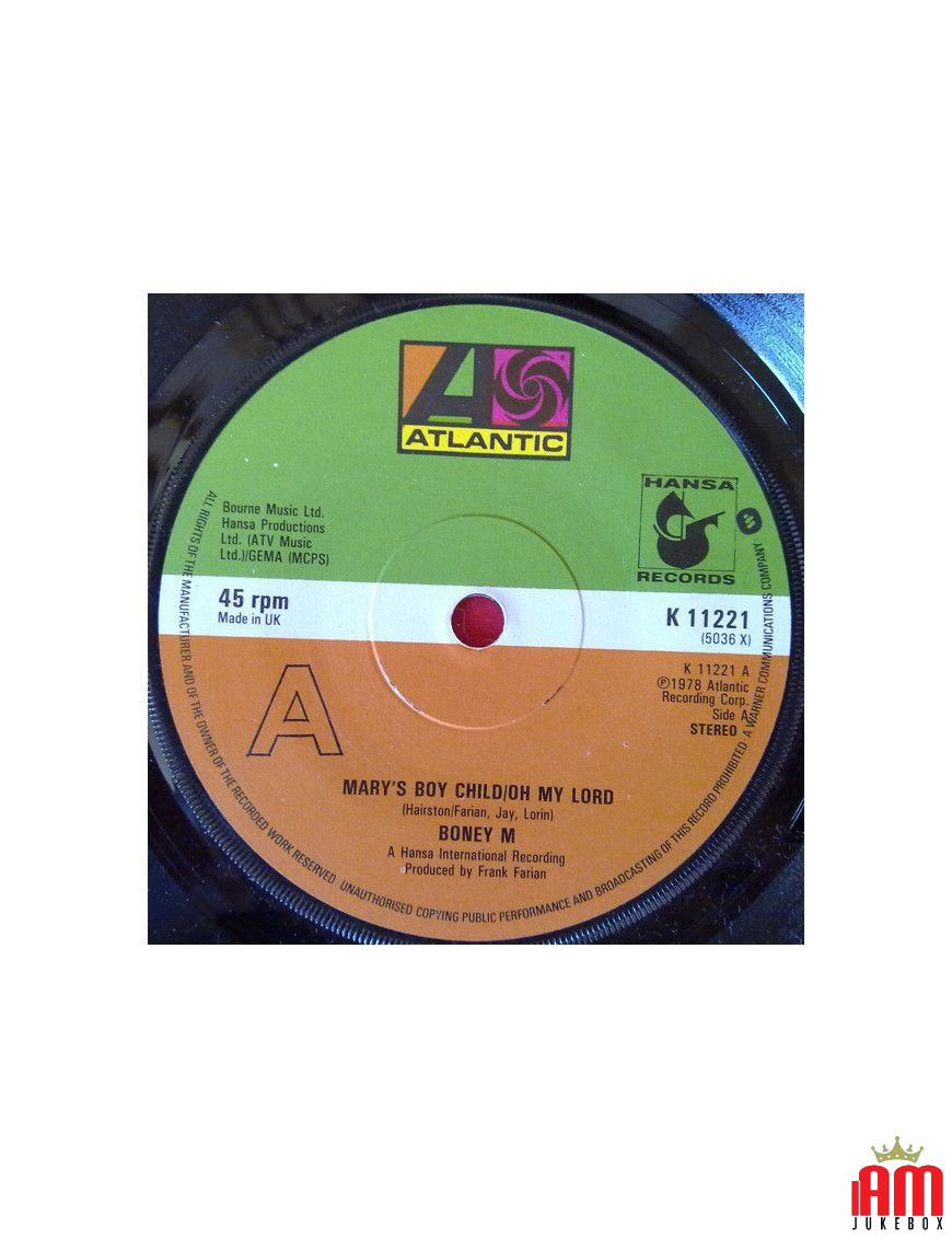 Mary's Boy Child Oh My Lord [Boney M.] - Vinyl 7", 45 RPM, Single, Stéréo [product.brand] 1 - Shop I'm Jukebox 