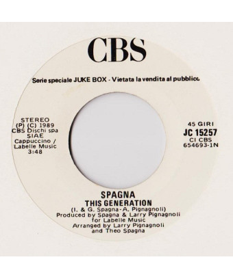 This Generation   Pregherò (Stand By Me) [Ivana Spagna,...] - Vinyl 7", 45 RPM, Jukebox, Stereo