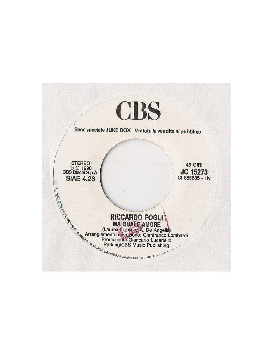 Ma Quale Amore A [Riccardo Fogli,...] – Vinyl 7", 45 RPM, Jukebox [product.brand] 1 - Shop I'm Jukebox 