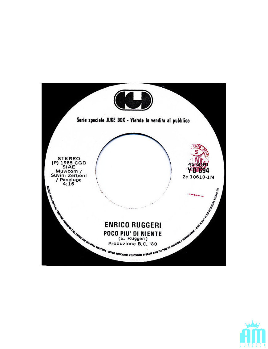Little More Than Nothing Dancin' Number [Enrico Ruggeri,...] - Vinyle 7", 45 tours, Jukebox [product.brand] 1 - Shop I'm Jukebox