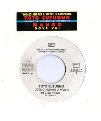 I Want to Live in the Country Where You Go [Toto Cutugno,...] - Vinyl 7", 45 RPM, Promo [product.brand] 1 - Shop I'm Jukebox 