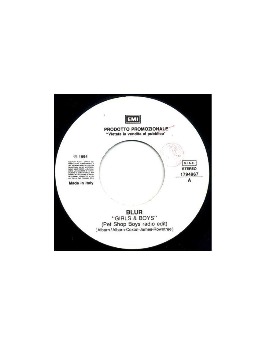 Girls & Boys (Pet Shop Boys Radio Edit)   Roll 'Em Up (Radio Version) [Blur,...] - Vinyl 7", 45 RPM, Promo