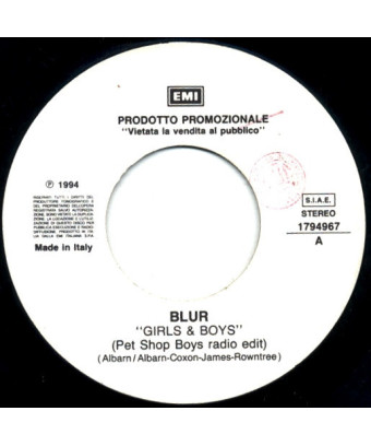 Girls & Boys (Pet Shop Boys Radio Edit)   Roll 'Em Up (Radio Version) [Blur,...] - Vinyl 7", 45 RPM, Promo
