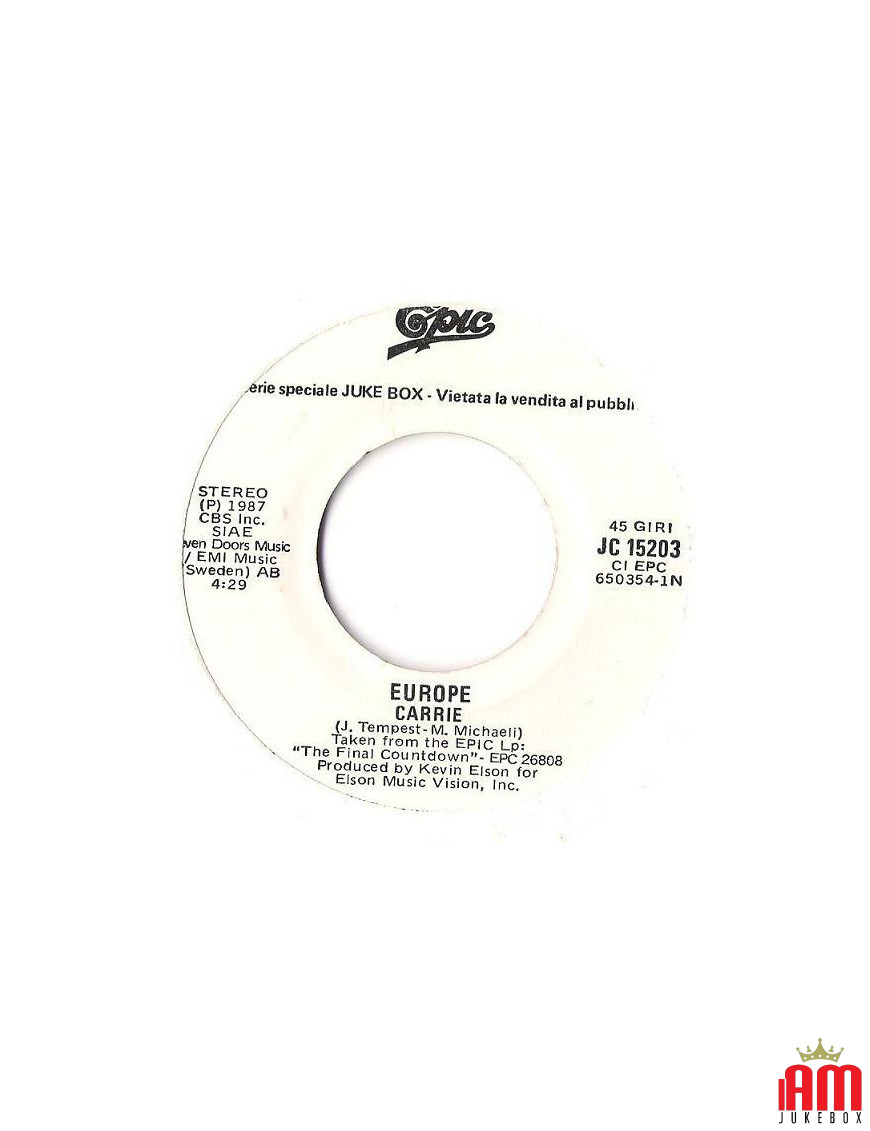 Carrie Take Me Back [Europe (2),...] - Vinyle 7", 45 RPM, Jukebox [product.brand] 1 - Shop I'm Jukebox 