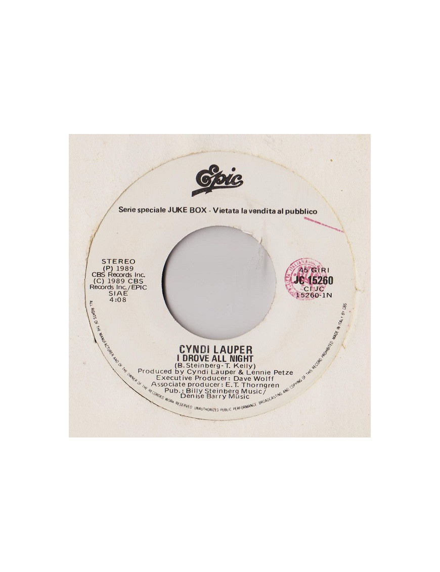 I Drove All Night Di Solo Amore [Cyndi Lauper,...] – Vinyl 7", 45 RPM, Jukebox, Stereo [product.brand] 1 - Shop I'm Jukebox 