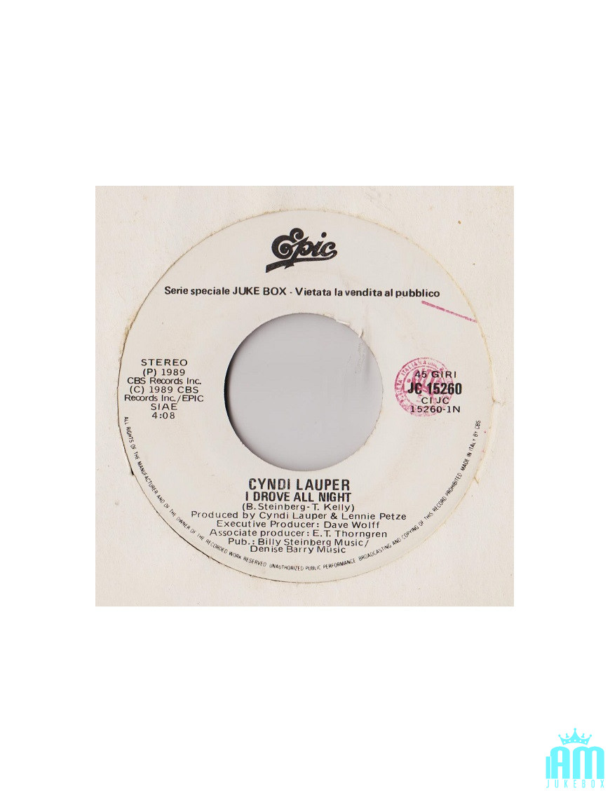 I Drove All Night Di Solo Amore [Cyndi Lauper,...] - Vinyle 7", 45 RPM, Jukebox, Stéréo [product.brand] 1 - Shop I'm Jukebox 