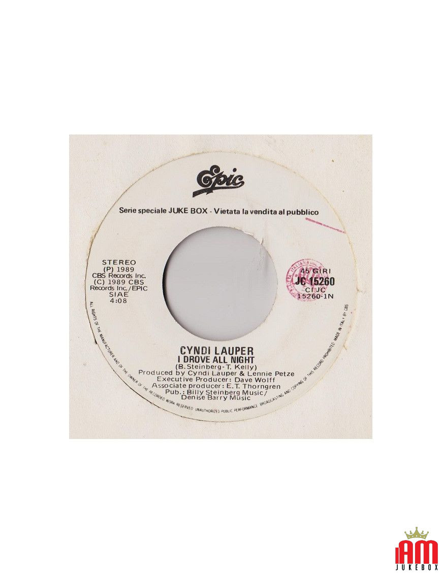 I Drove All Night Di Solo Amore [Cyndi Lauper,...] - Vinyle 7", 45 RPM, Jukebox, Stéréo [product.brand] 1 - Shop I'm Jukebox 