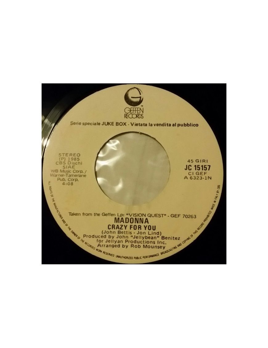 Crazy For You This Is England [Madonna,...] – Vinyl 7", 45 RPM, Single, Jukebox [product.brand] 1 - Shop I'm Jukebox 