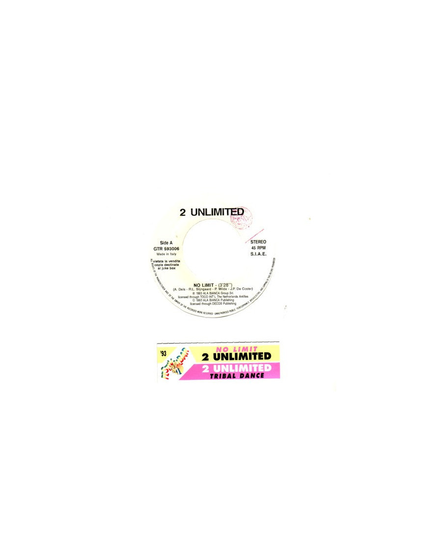 No Limit Tribal Dance [2 Unlimited] – Vinyl 7", 45 RPM, Jukebox [product.brand] 1 - Shop I'm Jukebox 