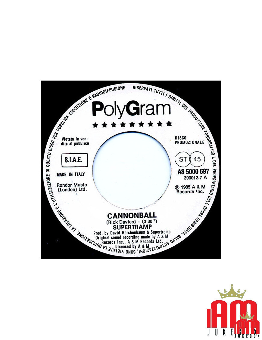 Cannonball Slave To Love [Supertramp,...] - Vinyl 7", 45 RPM, Promo [product.brand] 1 - Shop I'm Jukebox 