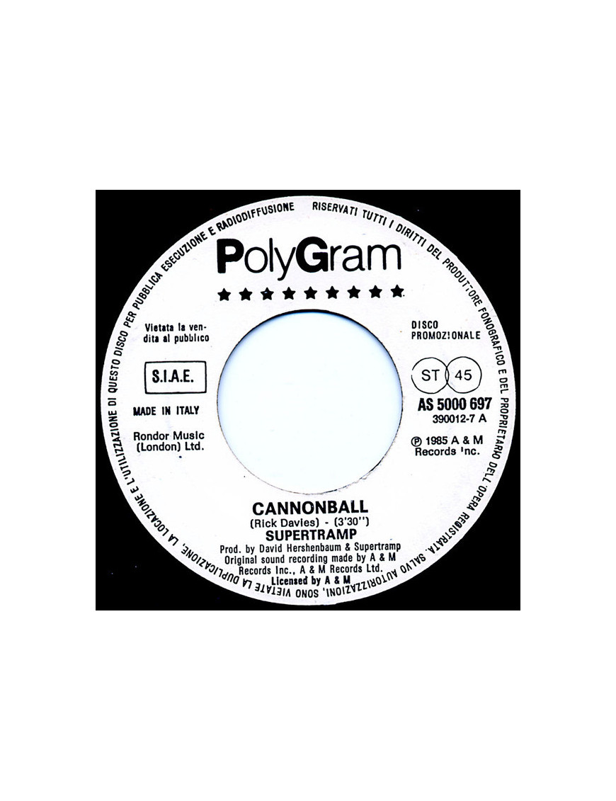 Cannonball   Slave To Love [Supertramp,...] - Vinyl 7", 45 RPM, Promo