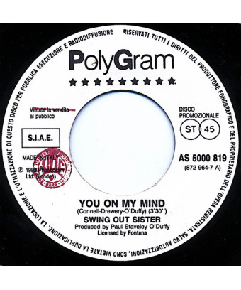 You On My Mind   Madre Negra Aparecida [Swing Out Sister,...] - Vinyl 7", 45 RPM, Promo