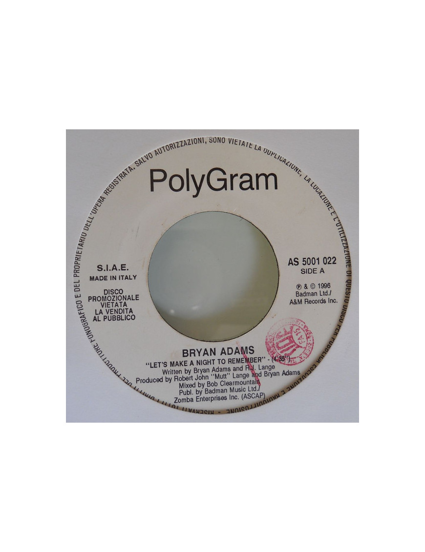 Let's Make A Night To Remember   Ocean Drive [Bryan Adams,...] - Vinyl 7", 45 RPM, Jukebox, Promo