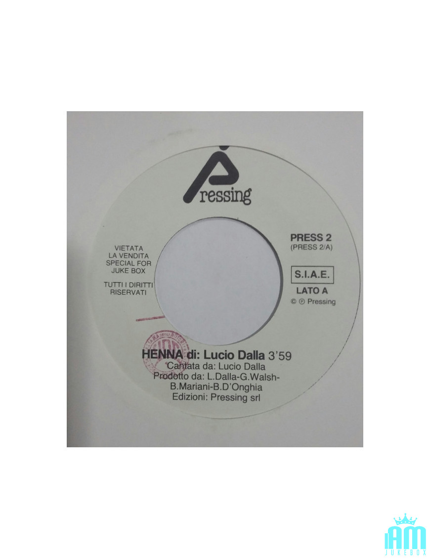 Henné [Lucio Dalla] - Vinyle 7", 45 RPM, Jukebox [product.brand] 1 - Shop I'm Jukebox 