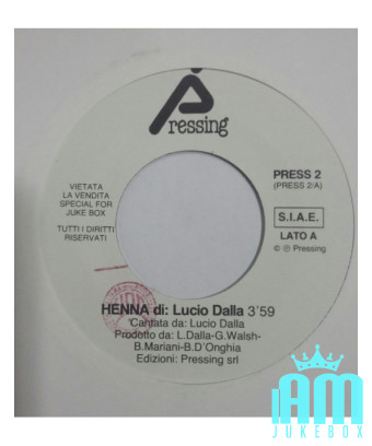 Henné [Lucio Dalla] - Vinyle 7", 45 RPM, Jukebox [product.brand] 1 - Shop I'm Jukebox 