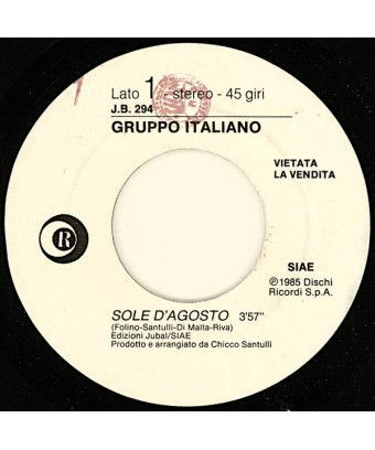 Sole D'Agosto I'll Go Crazy [Gruppo Italiano,...] - Vinyle 7", 45 RPM, Jukebox [product.brand] 1 - Shop I'm Jukebox 