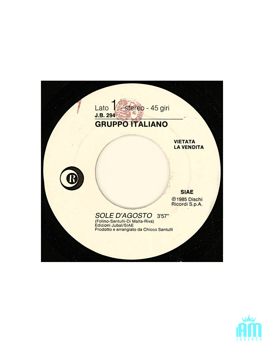 Sole D'Agosto   I'll Go Crazy [Gruppo Italiano,...] - Vinyl 7", 45 RPM, Jukebox