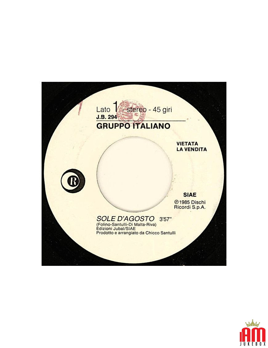 Sole D'Agosto I'll Go Crazy [Gruppo Italiano,...] - Vinyle 7", 45 RPM, Jukebox [product.brand] 1 - Shop I'm Jukebox 