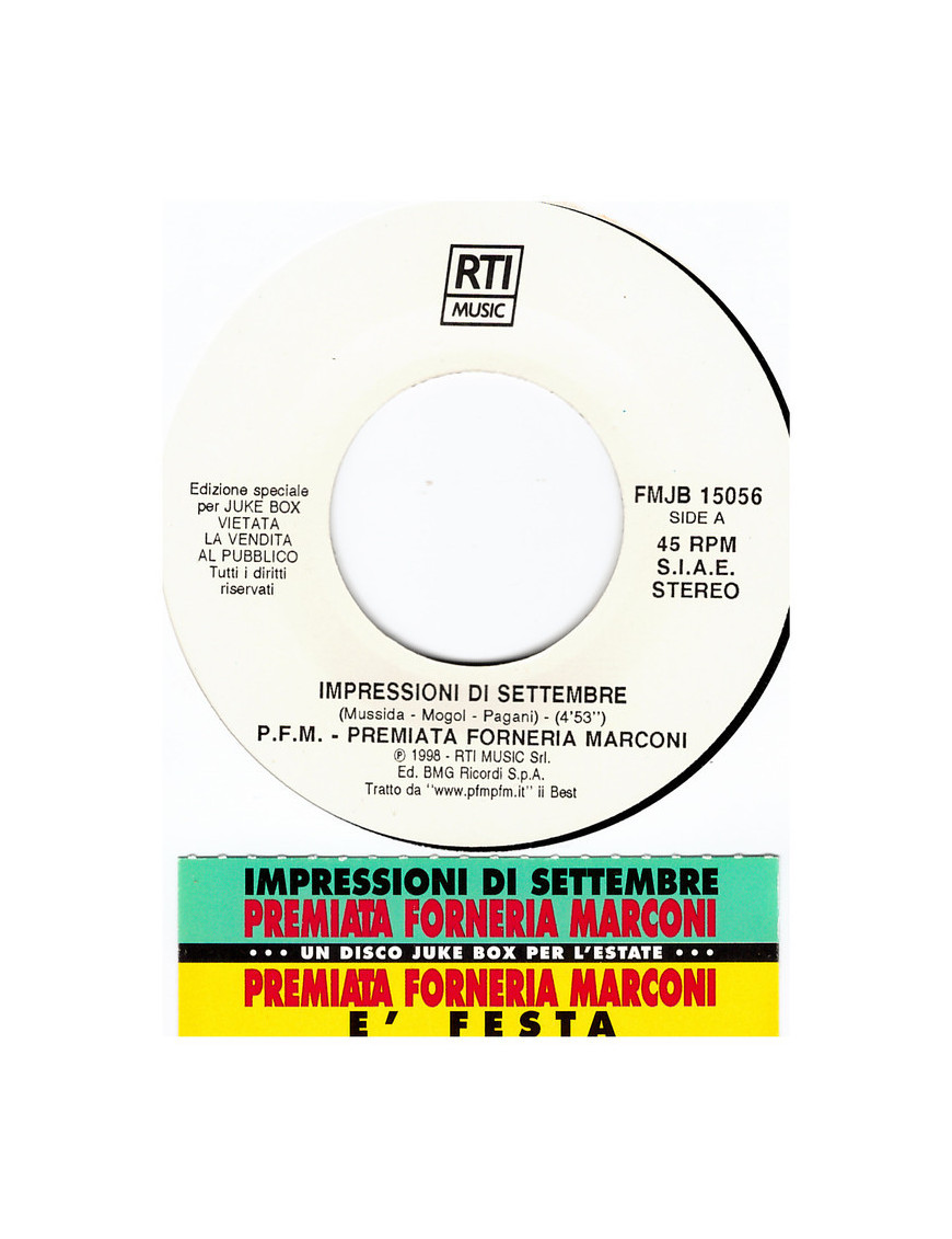 Impressioni Di Settembre   E' Festa [Premiata Forneria Marconi] - Vinyl 7", Promo