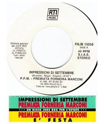 Impressioni Di Settembre   E' Festa [Premiata Forneria Marconi] - Vinyl 7", Promo