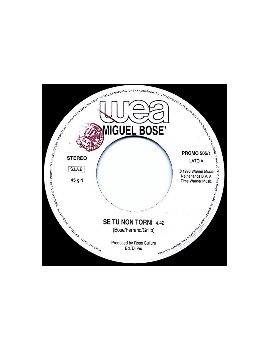 Se Tu Non Torni    I'll Stand By You  [Miguel Bosé,...] - Vinyl 7", 45 RPM, Promo