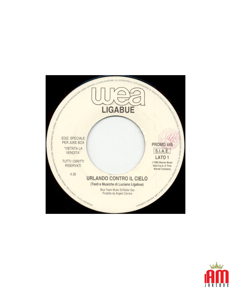 Urlando Contro Il Cielo   Love You All My Lifetime [Luciano Ligabue,...] - Vinyl 7", 45 RPM, Jukebox