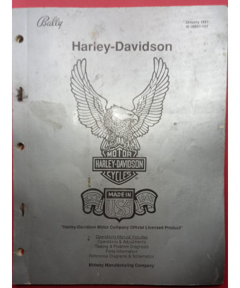 Original 1991 Bally Harley-Davidson Operation Manual