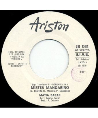 Mister Mandarino'S Easy (Chiove) + Gammon-In-Out [Matia Bazar,...] – Vinyl 7", 45 RPM, Jukebox [product.brand] 1 - Shop I'm Juke