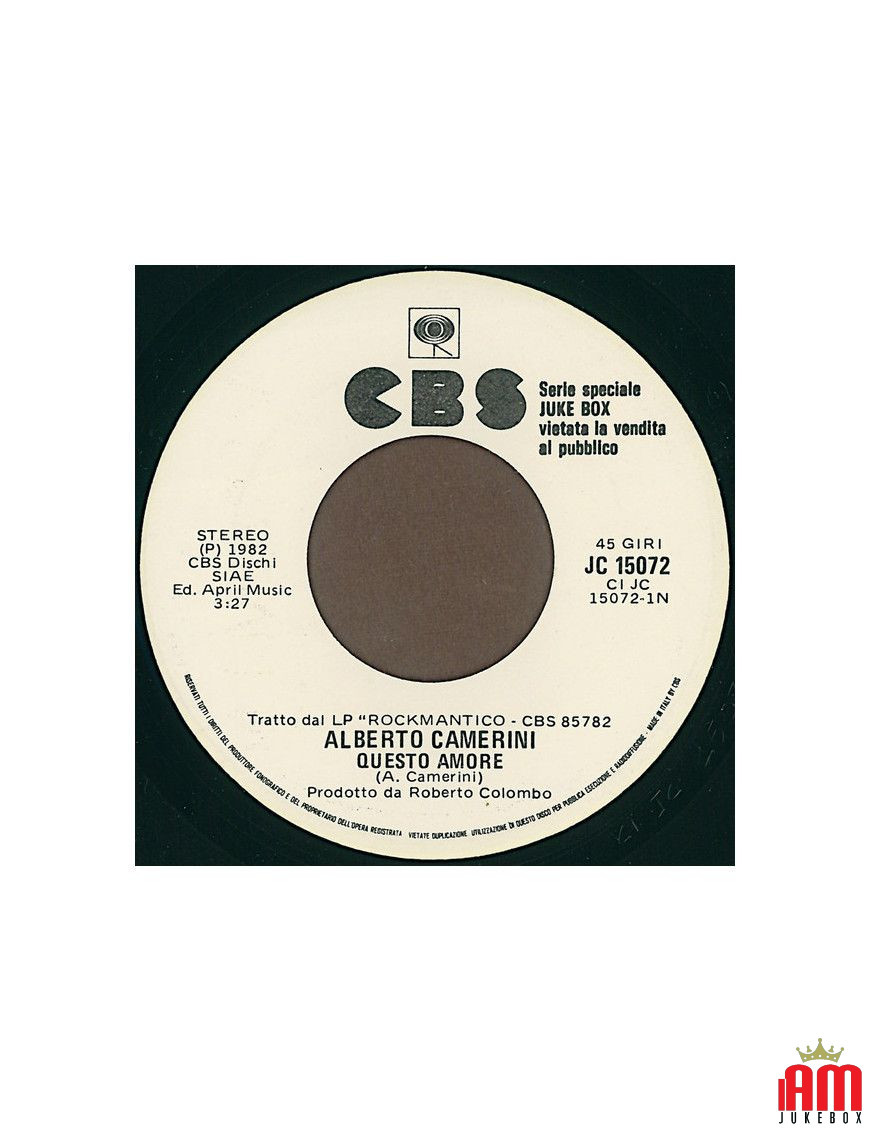 Questo Amore Quante Volte [Alberto Camerini,...] - Vinyl 7", 45 RPM, Jukebox, Stereo [product.brand] 1 - Shop I'm Jukebox 