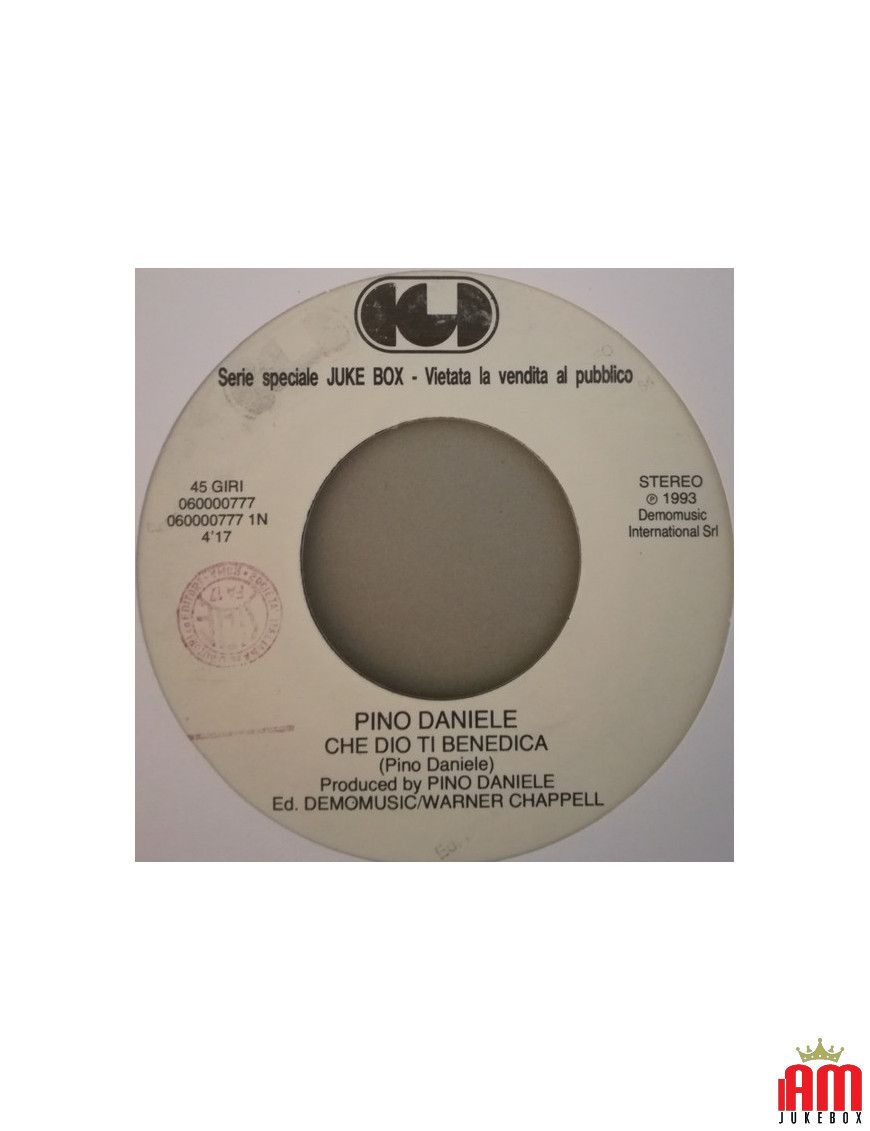 May God Bless You [Pino Daniele] - Vinyl 7", 45 RPM, Jukebox [product.brand] 1 - Shop I'm Jukebox 