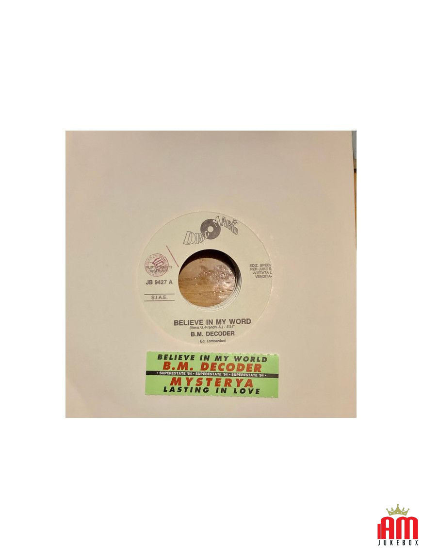 Believe In My Word Lasting In Love [BM Decoder,...] - Vinyle 7", 45 RPM, Jukebox [product.brand] 1 - Shop I'm Jukebox 