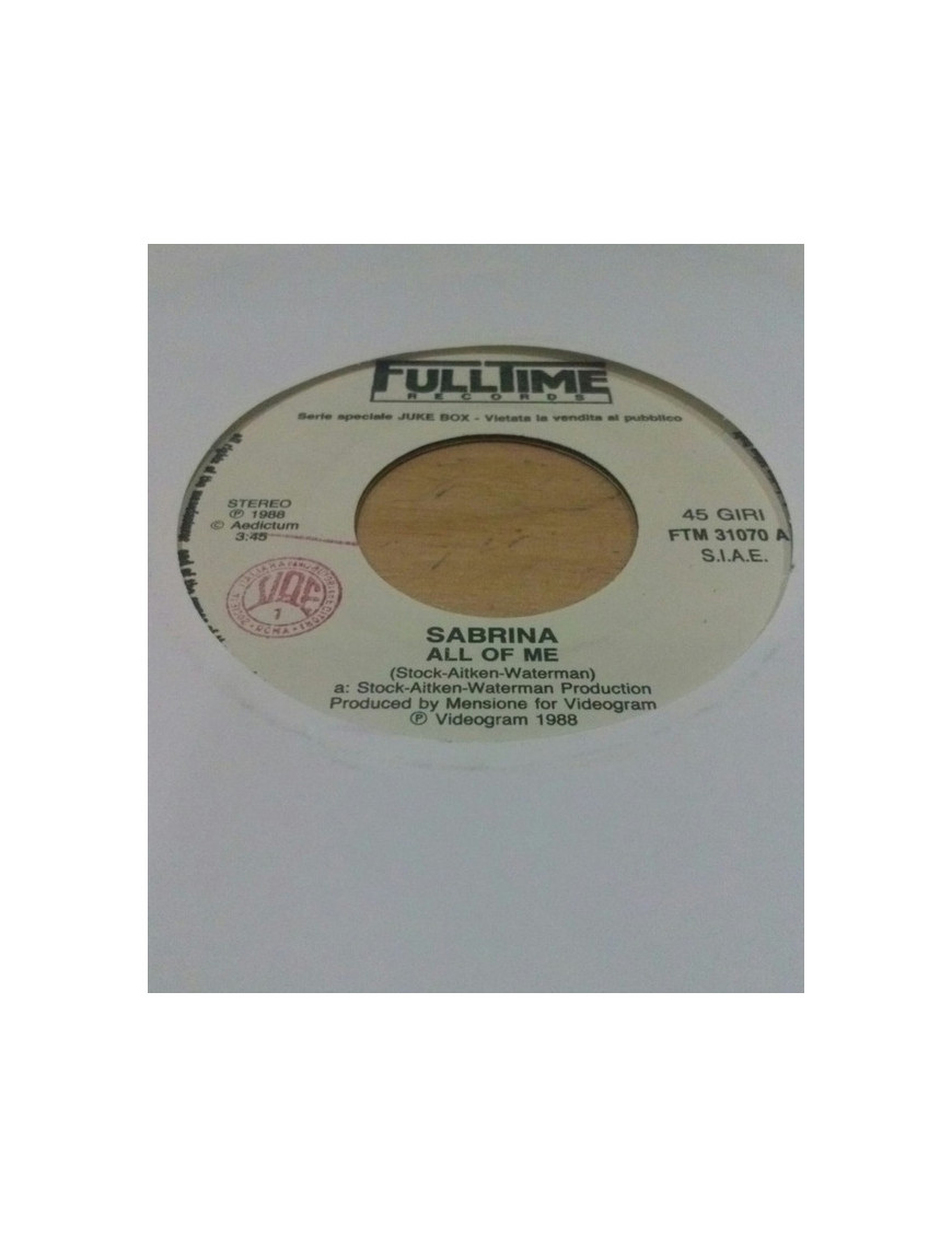 All Of Me Party Time [Sabrina,...] - Vinyl 7", 45 RPM, Jukebox, Stereo [product.brand] 1 - Shop I'm Jukebox 