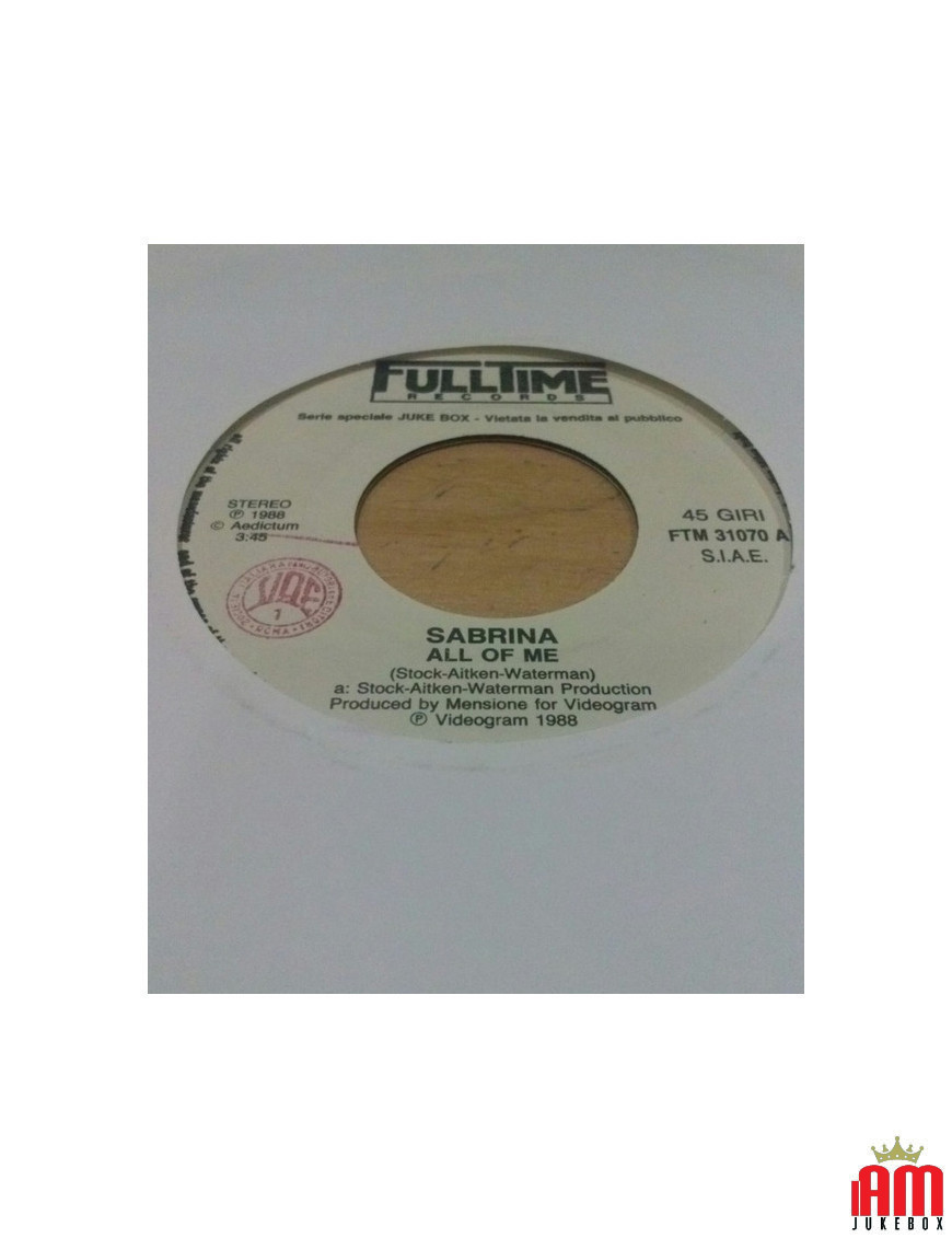 All Of Me Party Time [Sabrina,...] - Vinyle 7", 45 RPM, Jukebox, Stéréo