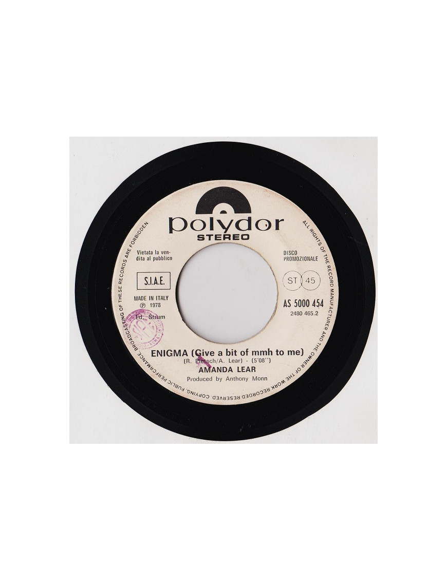 Enigma (Give A Bit Of Mmh To Me)   Cantare, Gridare... Sentirsi Tutti Uguali [Amanda Lear,...] - Vinyl 7", Promo, 45 RPM