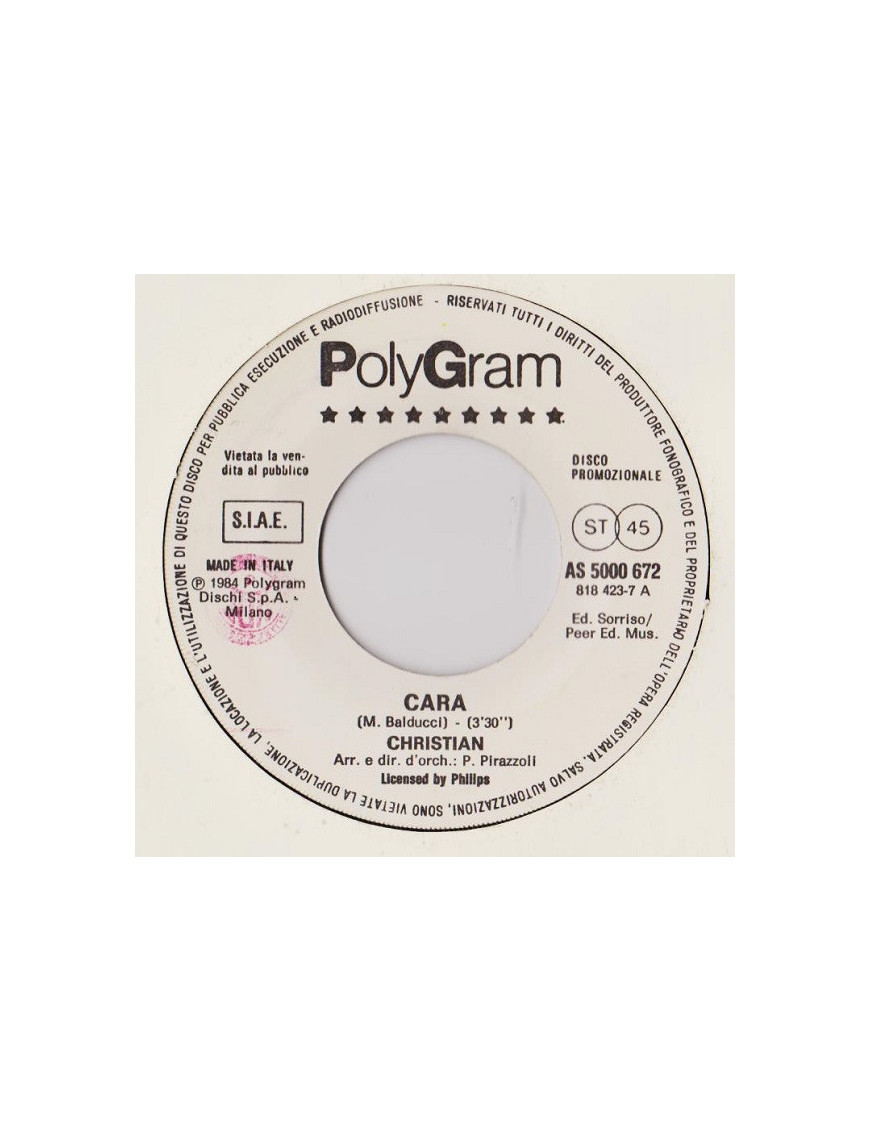 Cara   Lei Balla Sola [Christian (106),...] - Vinyl 7", 45 RPM, Promo
