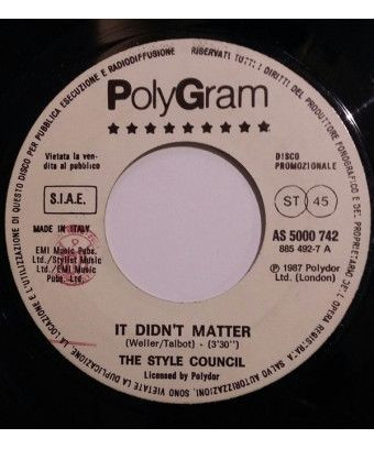 It Didn't Matter The Beat Of The Night [The Style Council,...] - Vinyl 7", 45 RPM, Promo [product.brand] 1 - Shop I'm Jukebox 