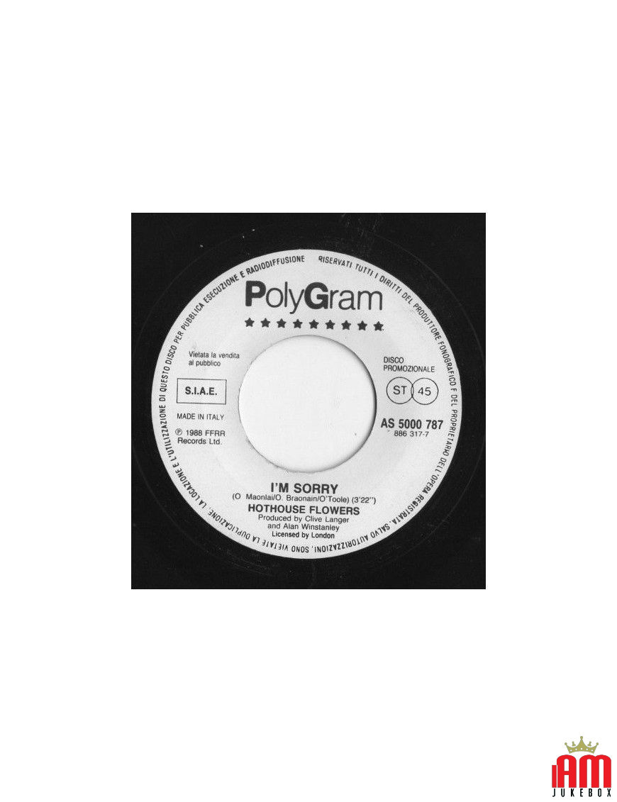 Je suis désolé Ye Ke Ye Ke [Hothouse Flowers,...] - Vinyl 7", 45 RPM, Promo [product.brand] 1 - Shop I'm Jukebox 