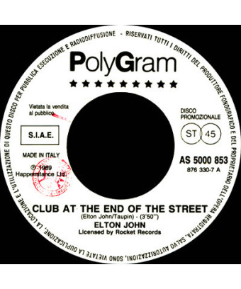 Club At The End Of The Street   Epic [Elton John,...] - Vinyl 7", 45 RPM, Jukebox, Promo