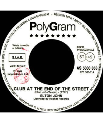 Club At The End Of The Street Epic [Elton John,...] - Vinyle 7", 45 RPM, Jukebox, Promo [product.brand] 1 - Shop I'm Jukebox 