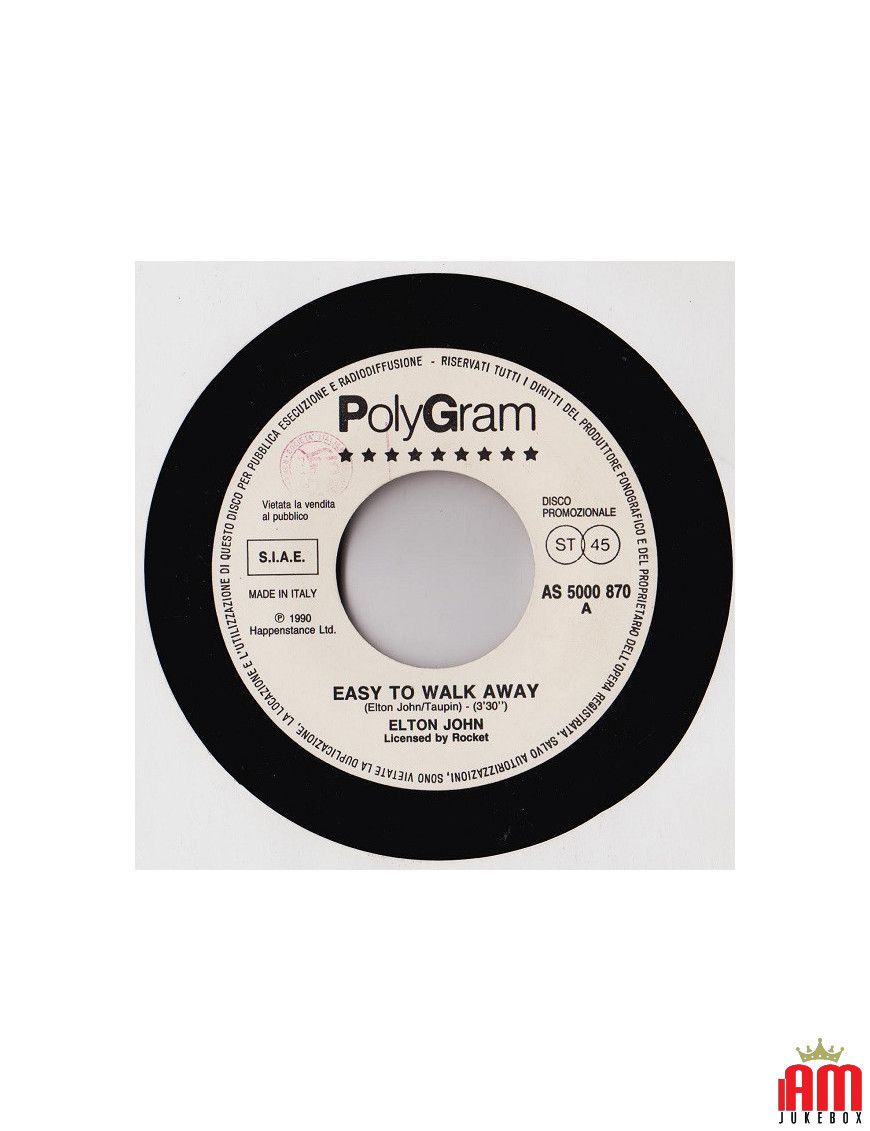 Easier To Walk Away Dance [Elton John,...] - Vinyl 7", 45 RPM, Promo [product.brand] 1 - Shop I'm Jukebox 