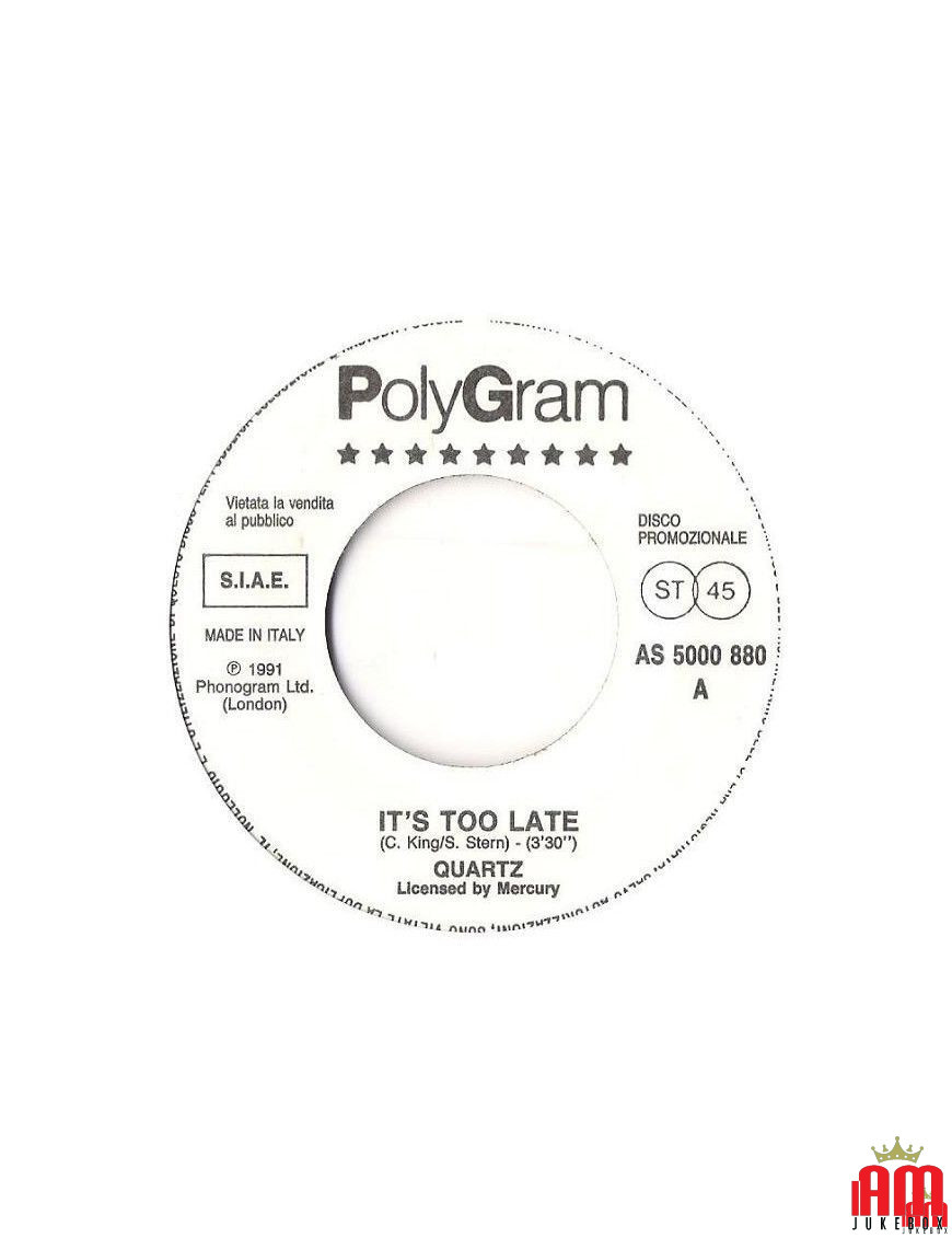 It's Too Late Motor-Cycle [Quartz (2),...] - Vinyl 7", 45 RPM, Promo, Stereo [product.brand] 1 - Shop I'm Jukebox 