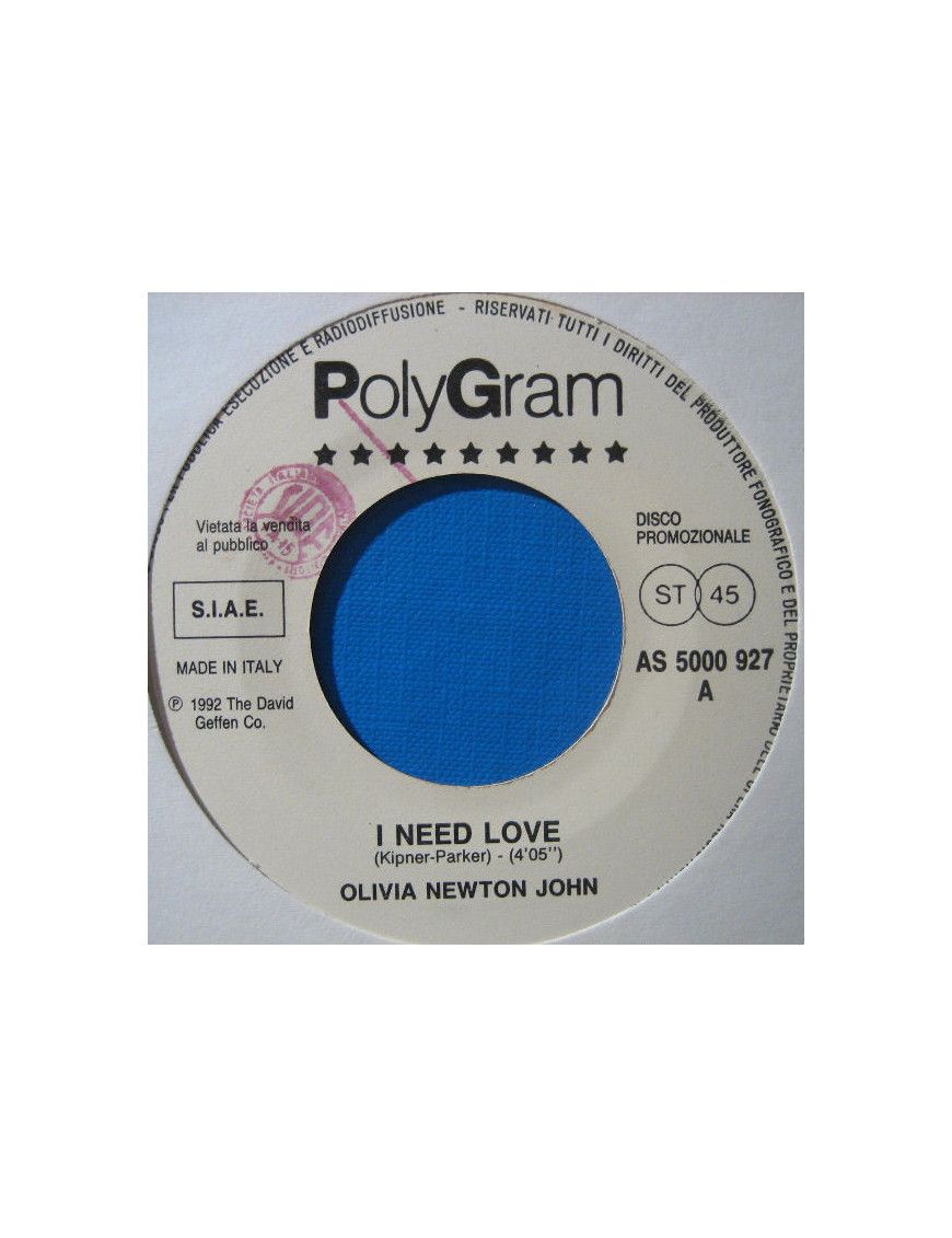 I Need Love Everything About You [Olivia Newton-John,...] - Vinyl 7", 45 RPM, Promo [product.brand] 1 - Shop I'm Jukebox 